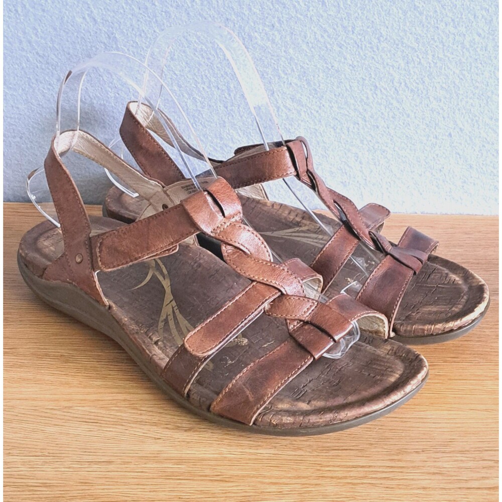 Abeo Bea Braid Women’s 8.5 Narrow Brown Leather Gladiator Sandals Flats Comfort
